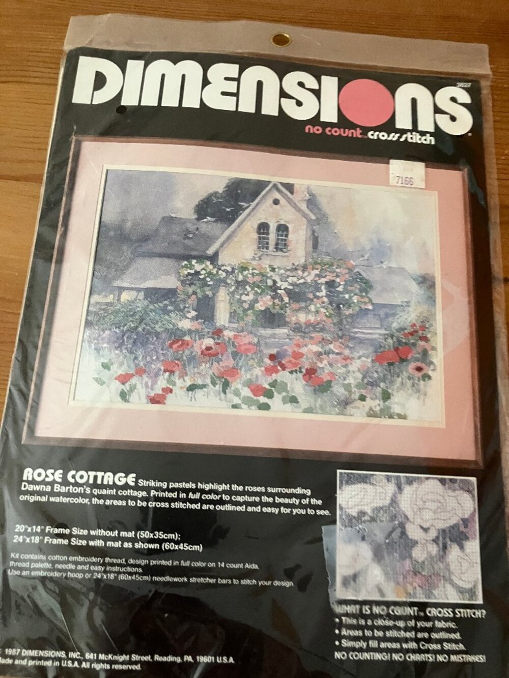 VTG 1987 Dinensions Inc. #3637 "Rose Cottage" no-count cross stitch kit Art work